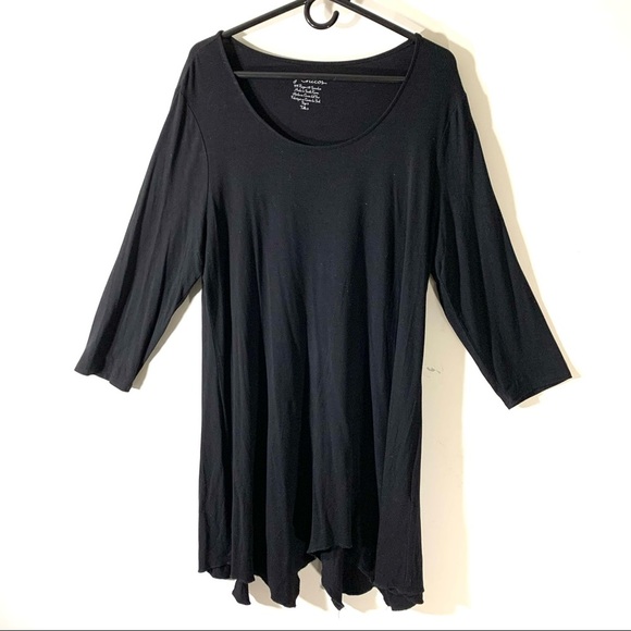 2/$35 Chicos Black Knit Handkerchief Hem Dress - Picture 1 of 9